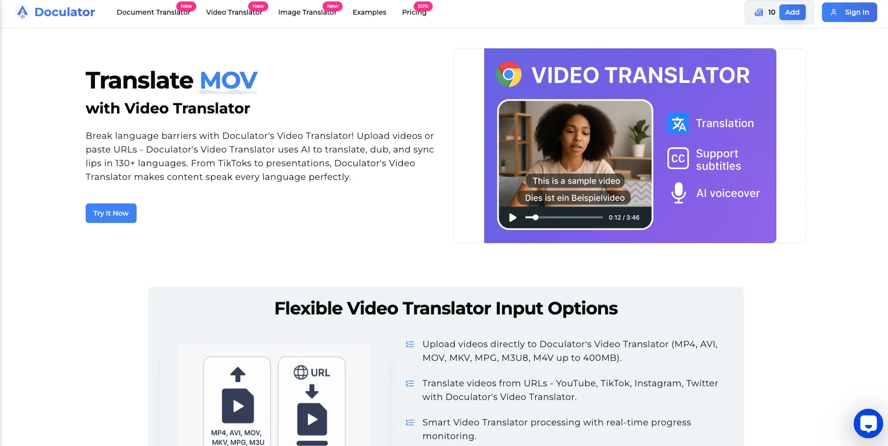 Interface de Tradução de Vídeo Doculator