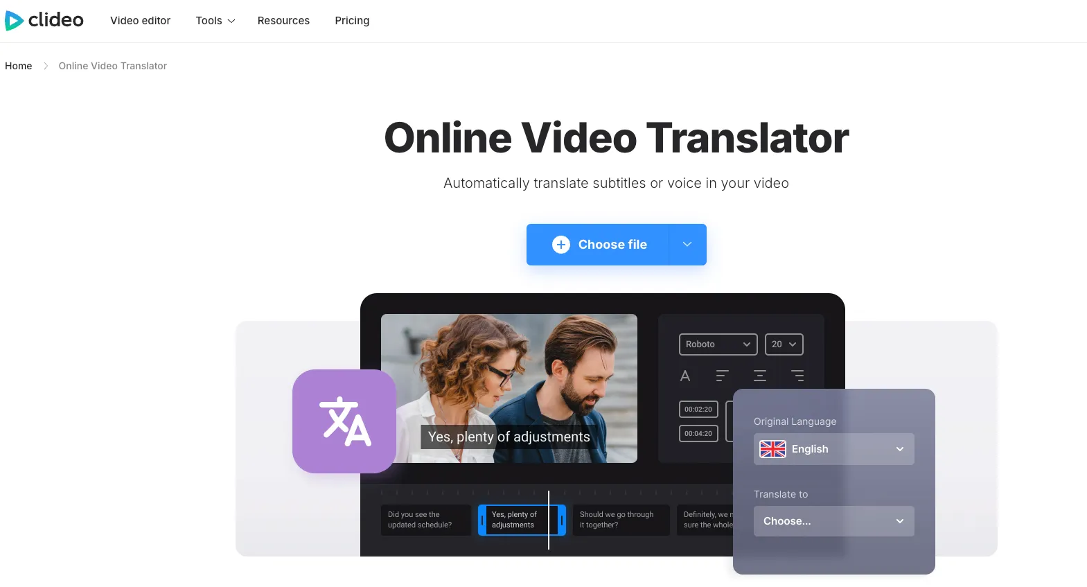 Tradutor de Vídeo Clideo