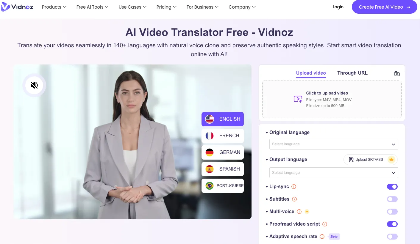Tradutor de Vídeo Vidnoz