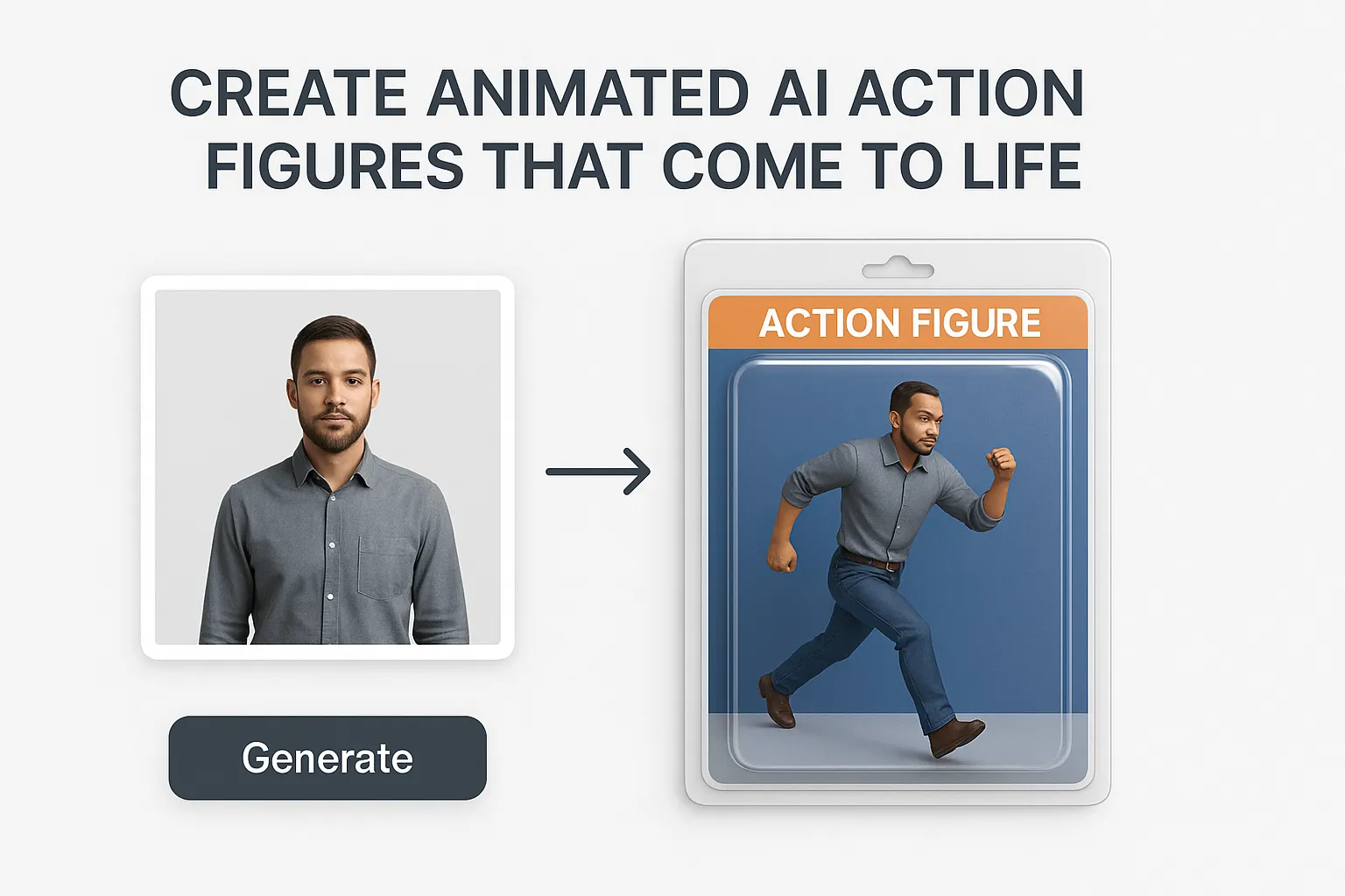 AI-generated animated AI Action Figure with custom packaging
