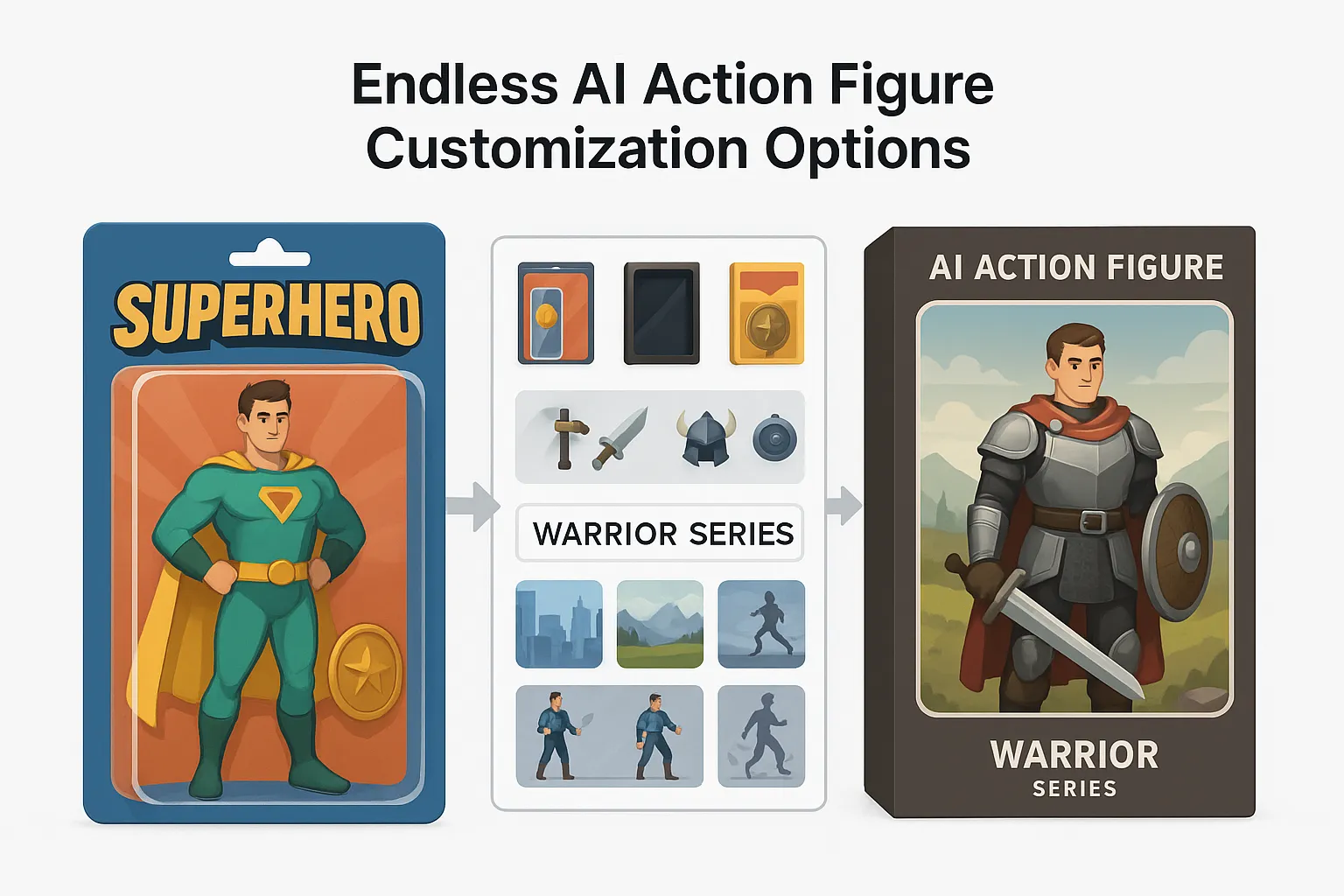 Multiple customization options for AI Action Figure videos