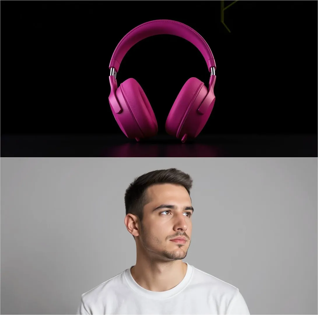 Male model with headphones in studio - 前