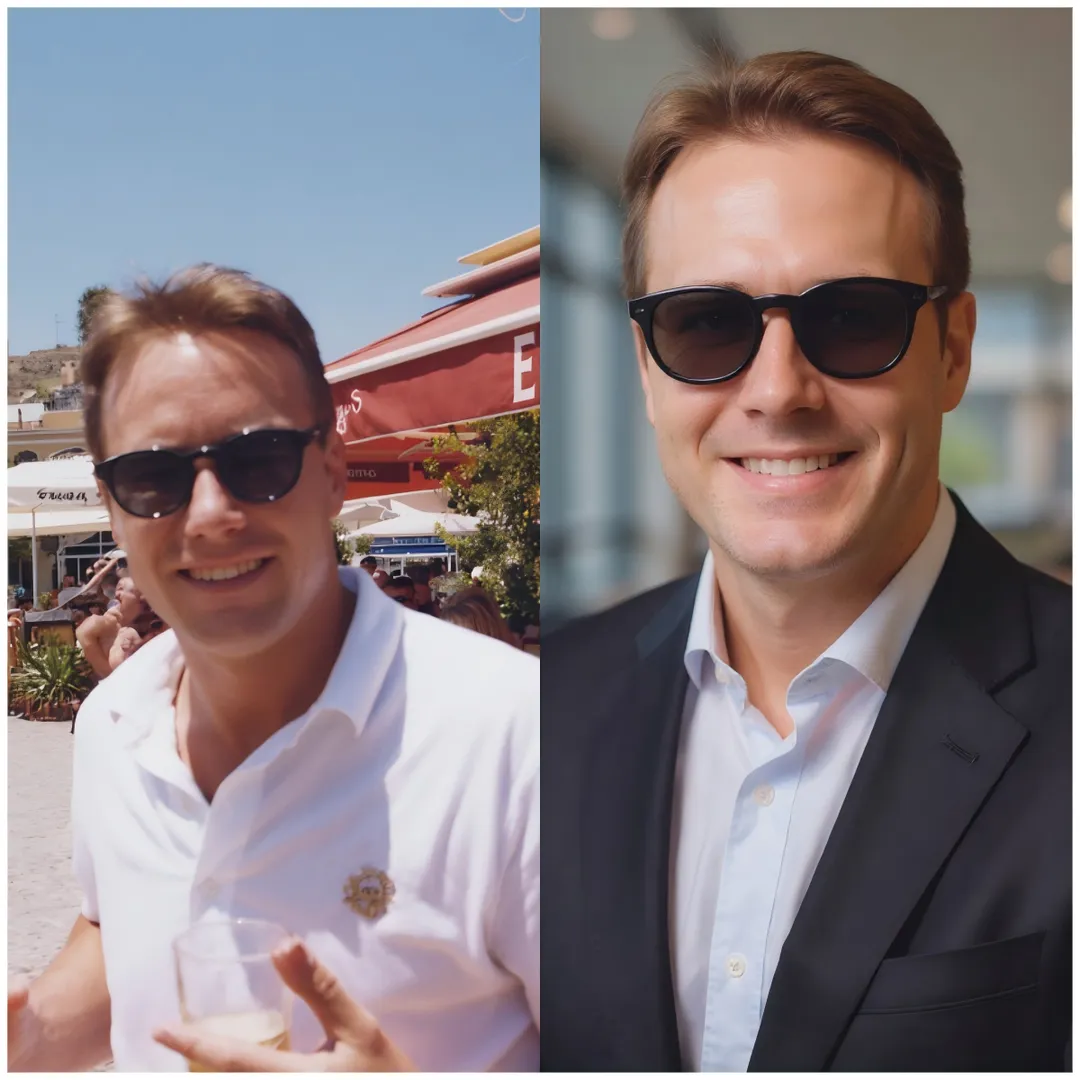 Professional headshots generated by Flux Kontext AI showing various styles and backgrounds